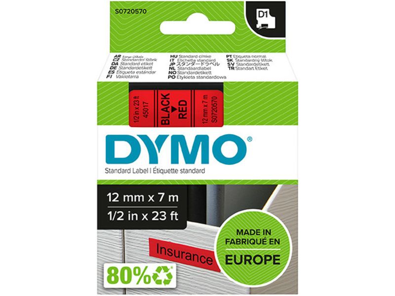 Dymo 45017 (S0720570) Tape Zwart op rood (12 mm)
