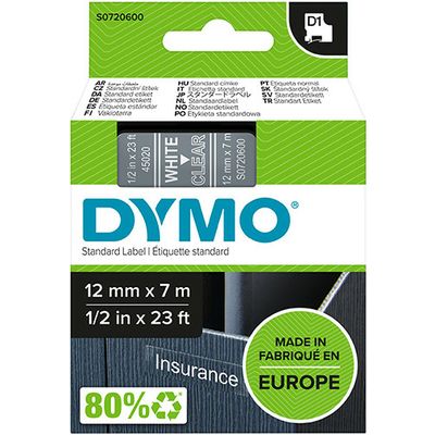 Dymo 45020 (S0720600) - (12 mm) - Blanc sur transparent - Ruban