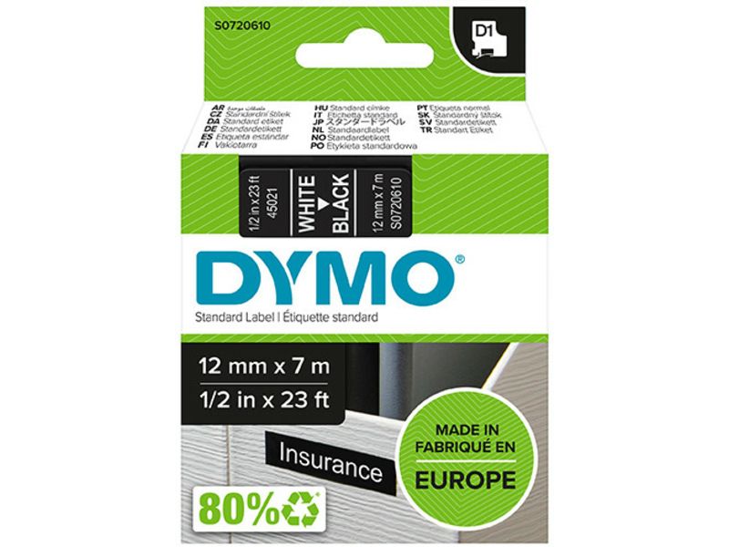 Dymo 45021 (S0720610) Tape Wit op zwart (12 mm)
