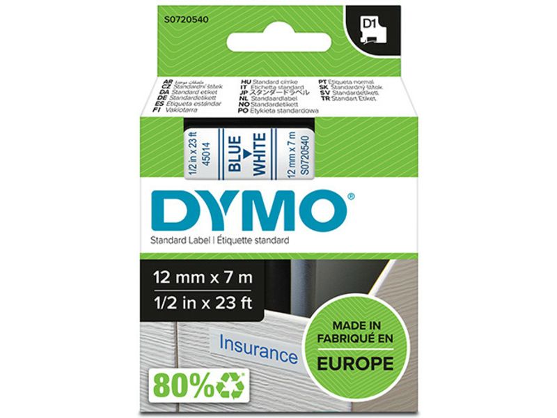 Dymo 45014 (S0720540) Tape Blauw op wit (12 mm)