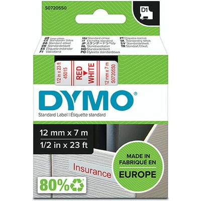 Dymo 45015 (S0720550) - (12 mm) - Rouge sur blanc - Ruban