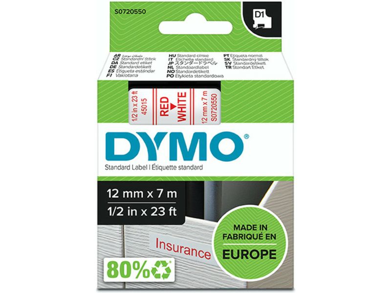 Dymo 45015 (S0720550) Tape Rood op wit (12 mm)