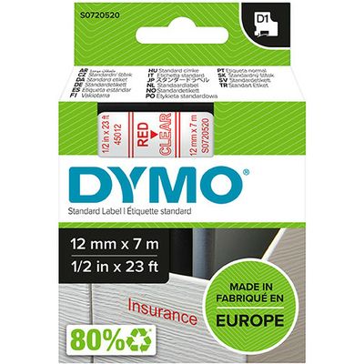 Dymo 45012 (S0720520) - (12 mm) - Rouge sur transparent - Ruban