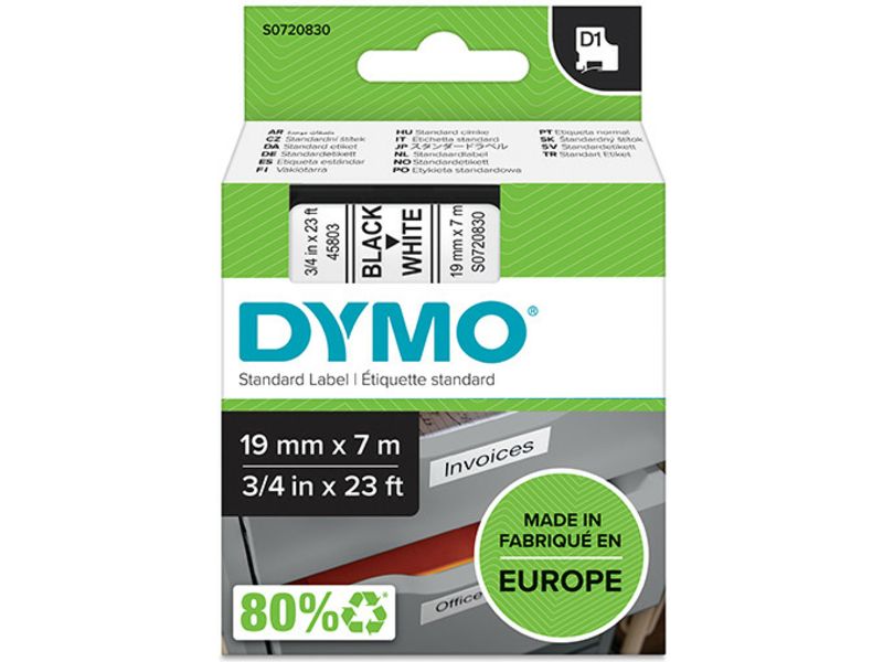 Dymo 45803 (S0720830) Tape Zwart op wit (19 mm)
