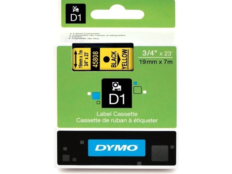 Dymo 45808 (S0720880) Tape Zwart op geel (19 mm)