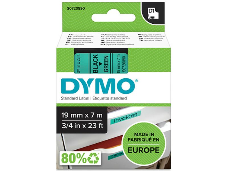 Dymo 45809 (S0720890) Tape Zwart op groen (19 mm)
