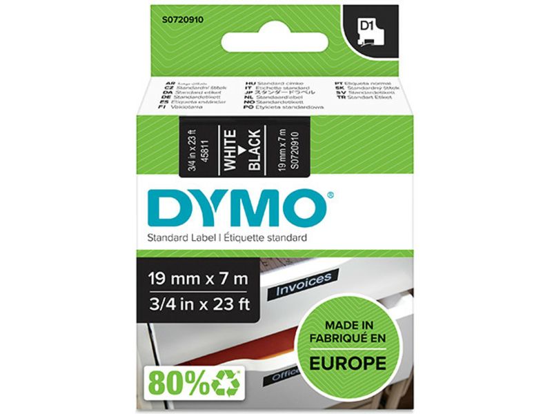 Dymo 45811 (S0720910) Tape Wit op zwart (19 mm)