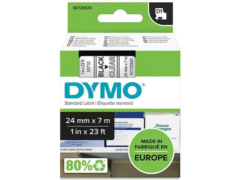 Dymo 53710 (S0720920) Tape Zwart op transparant (24 mm)