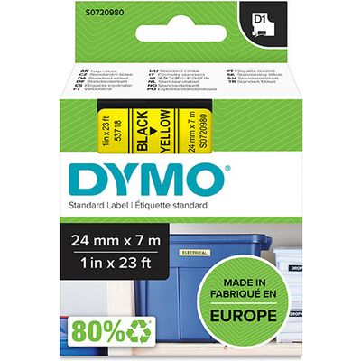 Dymo 53718 (S0720980) - (24 mm x 24 mm) - Noir sur jaune - Ruban