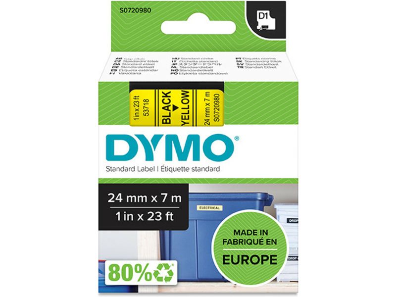 Dymo 53718 (S0720980) Tape Zwart op geel (24 mm)