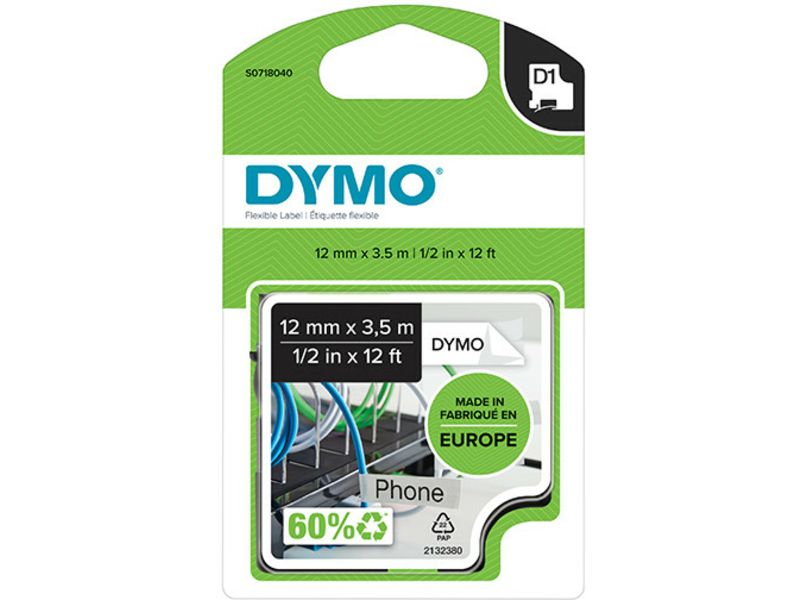 Dymo 16957 (S0718040) Tape Zwart op wit (12 mm)
