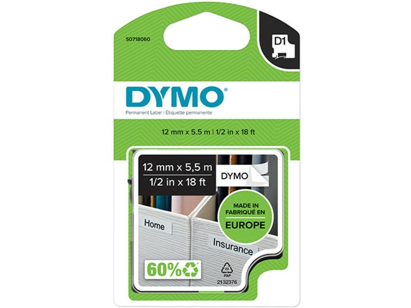 Dymo 16959 (S0718060) Tape Zwart op wit (12 mm)