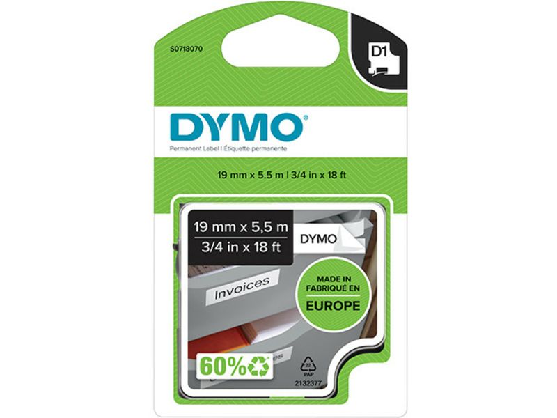 Dymo 16960 (S0718070) Tape Zwart op wit (19 mm)