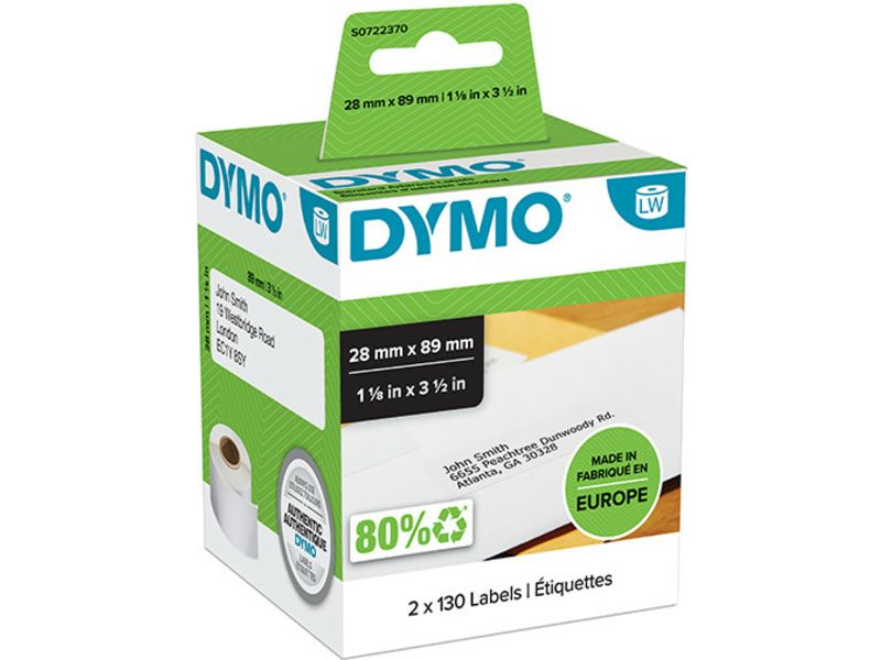 Dymo 99010 (S0722370) Etiket Zwart op wit (28 mm x 89 mm) 2 rollen