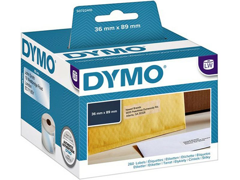 Dymo 99013 (S0722410) Etiket Zwart op transparant (36 mm x 89 mm)
