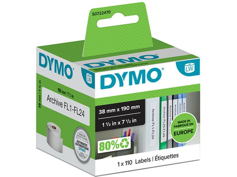 Dymo 99018 (S0722470) Etiket Zwart op wit (38 mm x 190 mm)