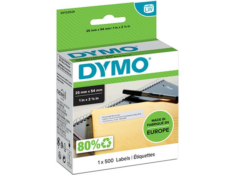 Dymo 11352 (S0722520) Etiket Zwart op wit (25 mm x 54 mm)