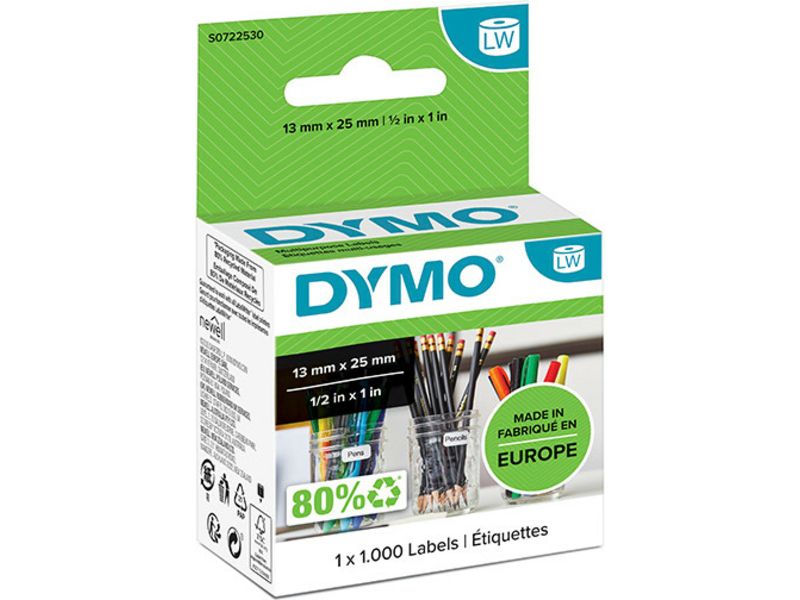 Dymo 11353 (S0722530) Etiket Zwart op wit (25 mm x 13 mm)