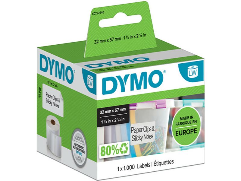 Dymo 11354 (S0722540) Etiket Zwart op wit (57 mm x 32 mm)