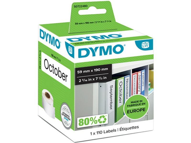 Dymo 99019 (S0722480) Etiket Zwart op wit (59 mm x 190 mm)