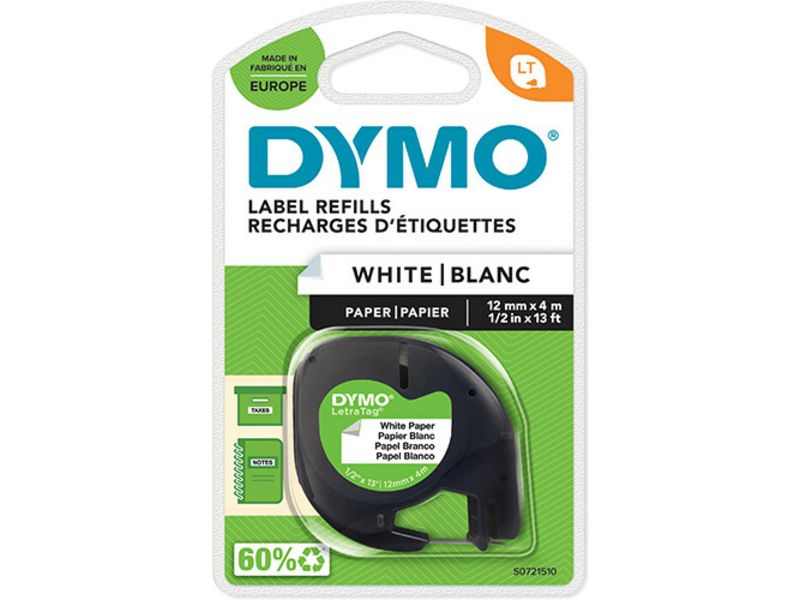 Dymo 91200 (S0721510) Tape Zwart op wit (12 mm)
