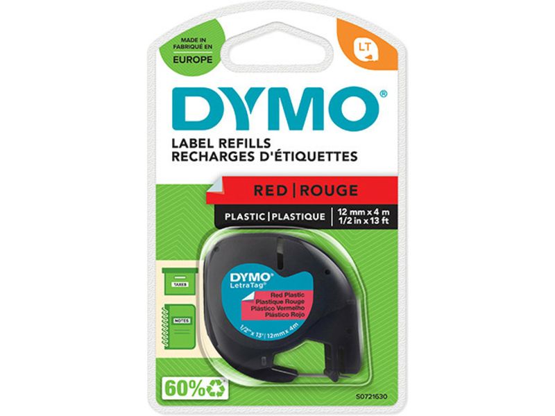 Dymo S0721630 (91203) Tape Zwart op rood (12 mm)