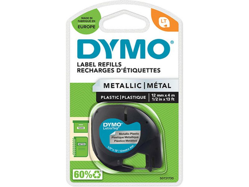 Dymo 91208 (S0721730) Tape Zwart op metallic (12 mm)