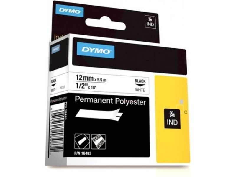 DYMO Rhino - Polyester - noir sur blanc - Rouleau (1,2 cm x 5,5 m) 1 cassette(s) bande permanente - pour Rhino 4200, 6000, 6000 Hard Case Kit