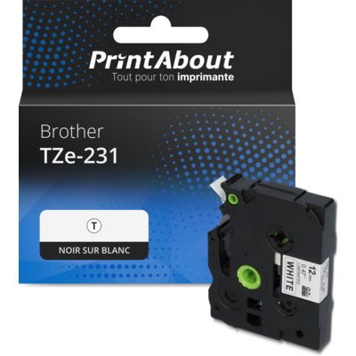 Ruban compatible Brother TZe-231 - (12 mm) - Noir sur blanc