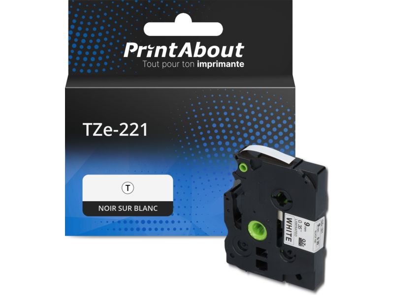Ruban compatible Brother TZe-221 - (9 mm) - Noir sur blanc