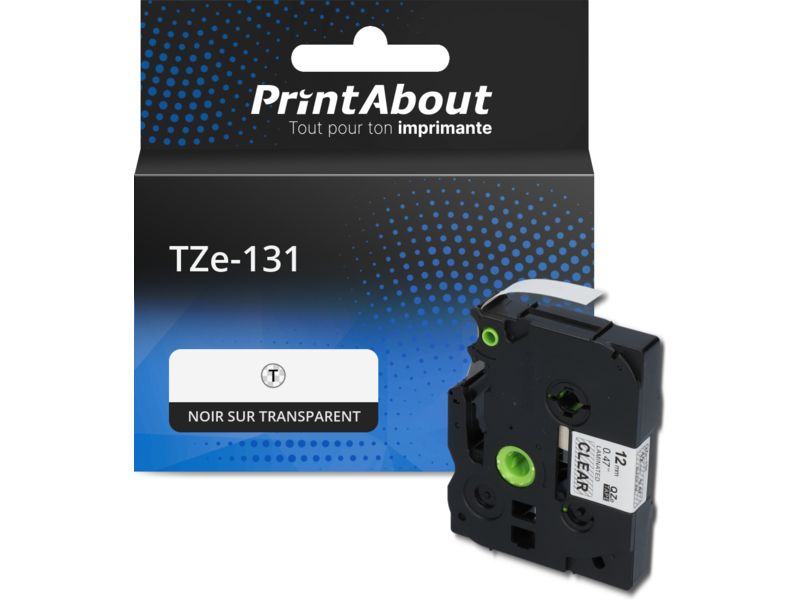 Ruban compatible Brother TZe-131 - (12 mm) - Noir sur transparent