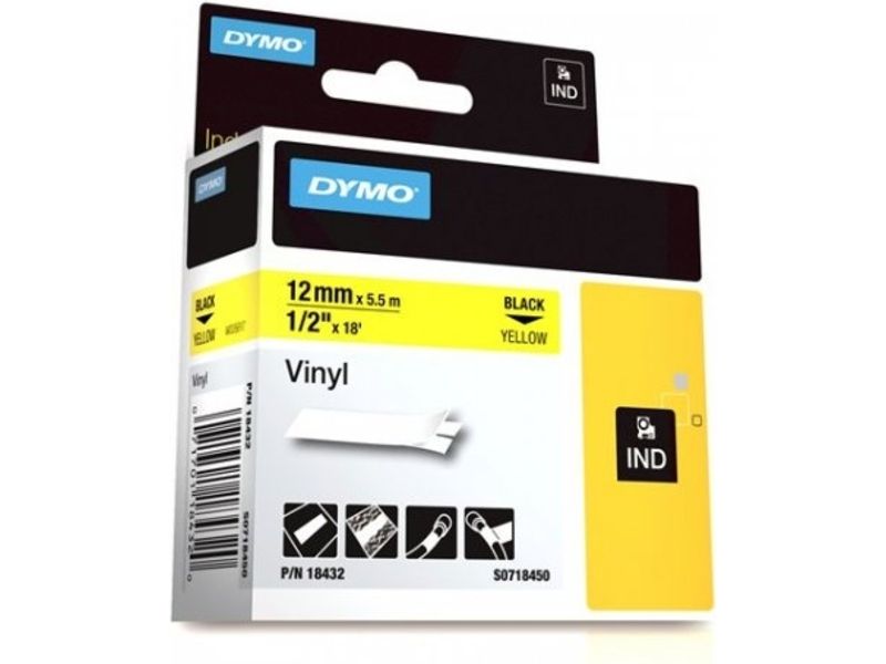 Dymo 18432 (S0718450) Tape Zwart op geel (12 mm)