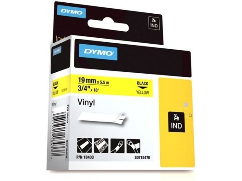 Dymo 18433 (S0718470) Tape Zwart op geel (19 mm)