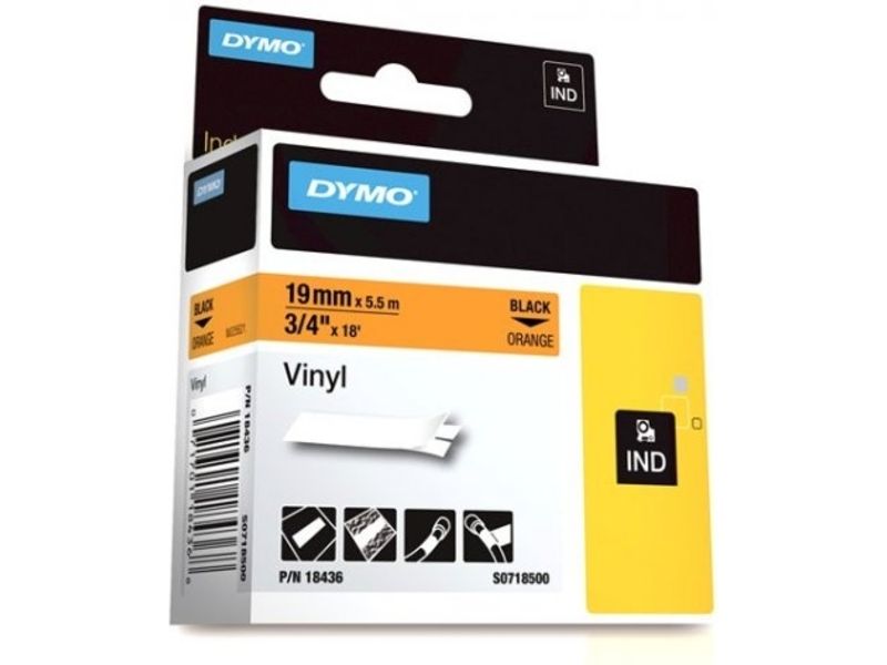 Dymo 18436 (S0718500) Tape Zwart op oranje (19 mm)