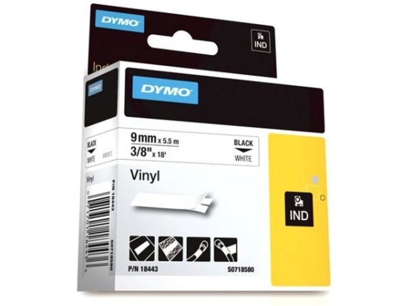 Dymo 18443 (S0718580) Tape Zwart op wit (9 mm)