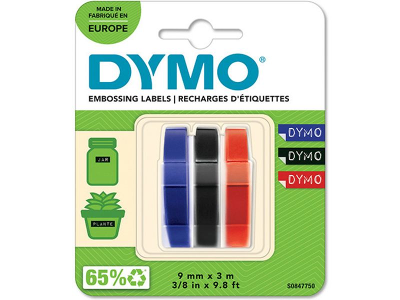 Dymo S0847750 Tape Wit op zwart/rood/blauw (9 mm)