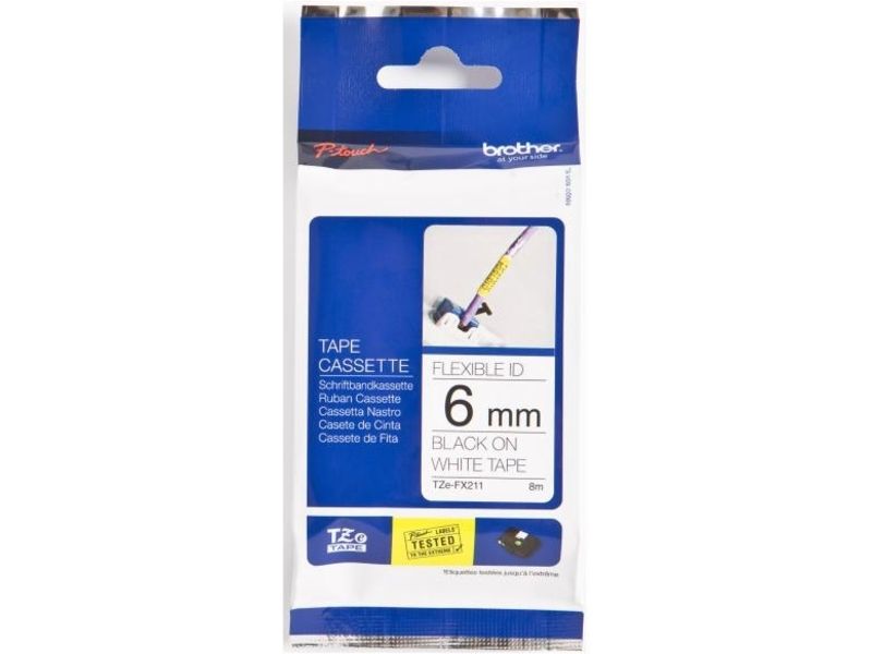 Brother TZe-FX211 Tape Zwart op wit (6 mm)