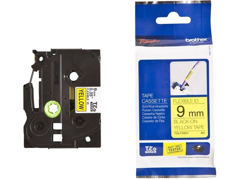 Brother TZe-FX621 Tape Zwart op geel (9 mm)