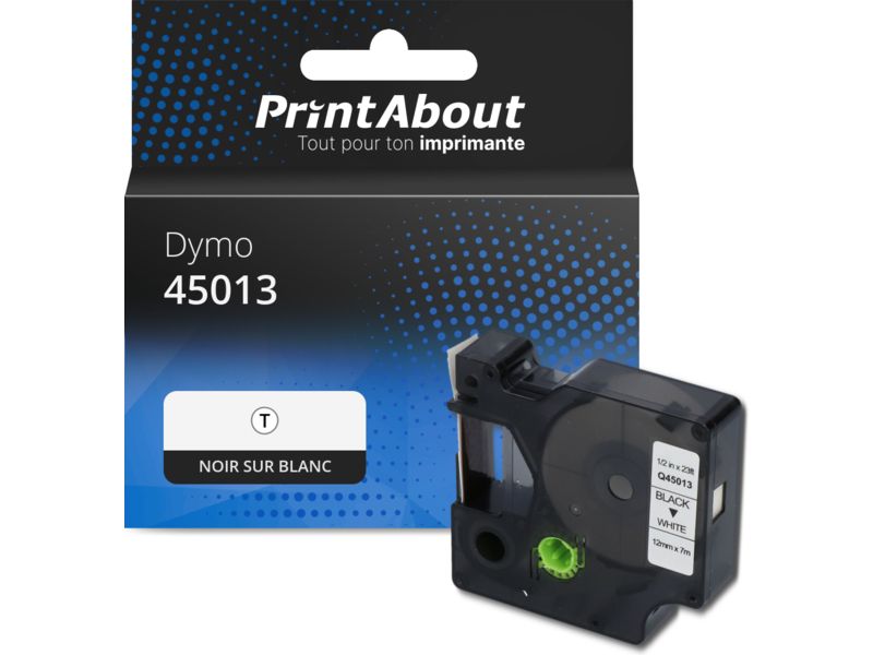 Ruban compatible Dymo 45013 (S0720530) - (12 mm) - Noir sur blanc