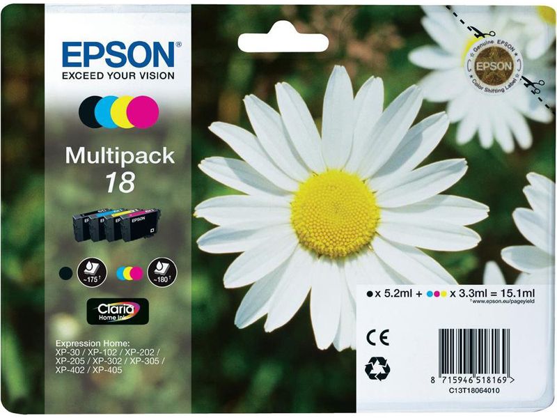 Epson 18 (C13T18064010) Inktcartridge 4-kleuren Multipack