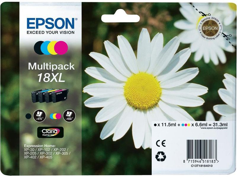 Epson 18XL (C13T18164012) Inktcartridge 4-kleuren Multipack Hoge capaciteit