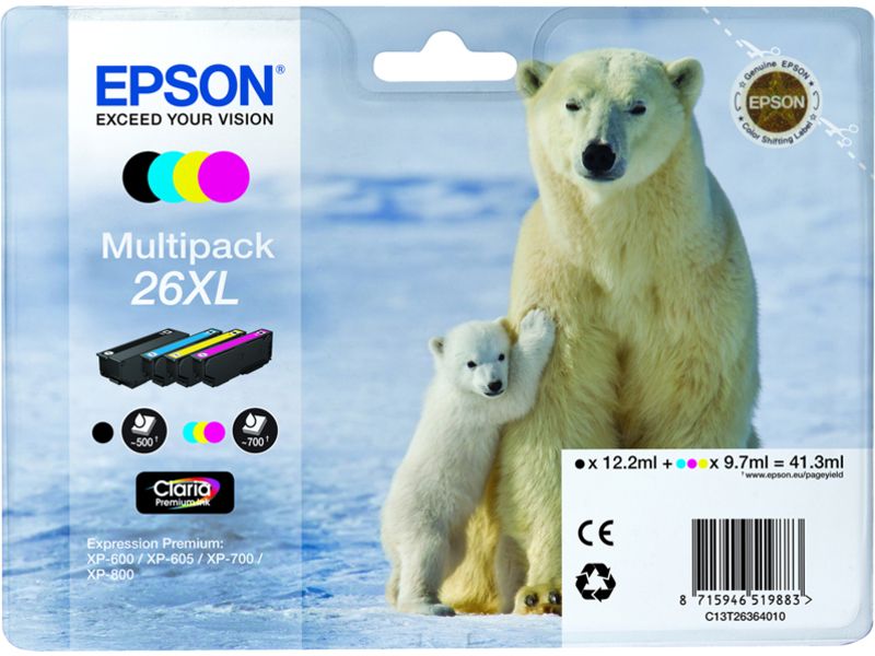 Epson 26XL (C13T26364012) Inktcartridge 4-kleuren Multipack Hoge capaciteit