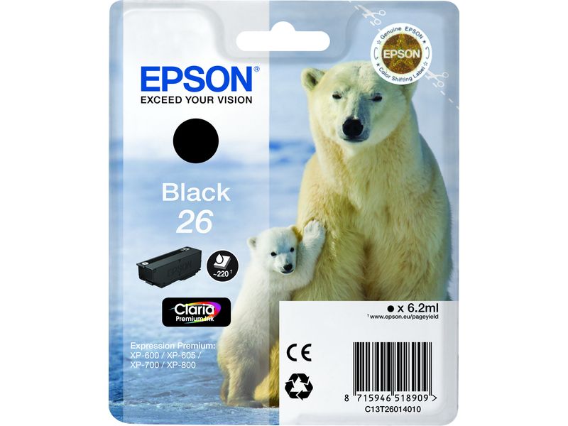 Epson 26 (C13T26014012) Inktcartridge Zwart