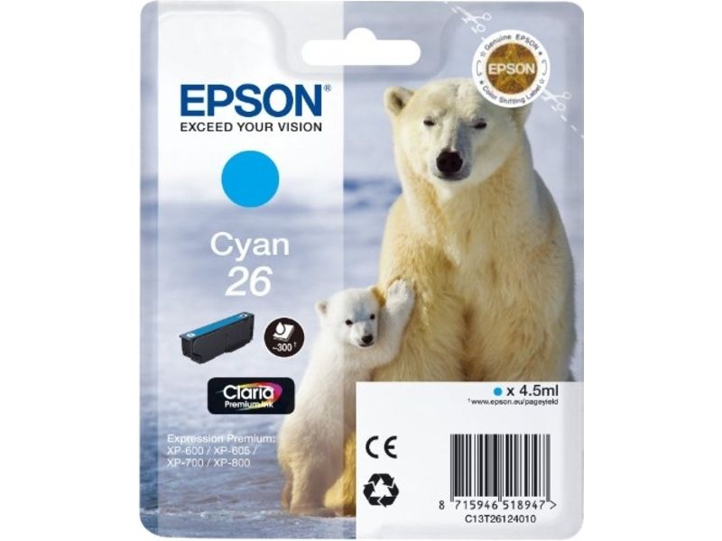 Epson 26 (C13T26124012) Inktcartridge Cyaan