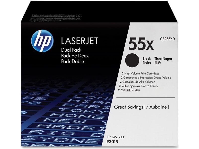 Toner HP 55X (CE255XD) noir haute capacité 2x - Multipack