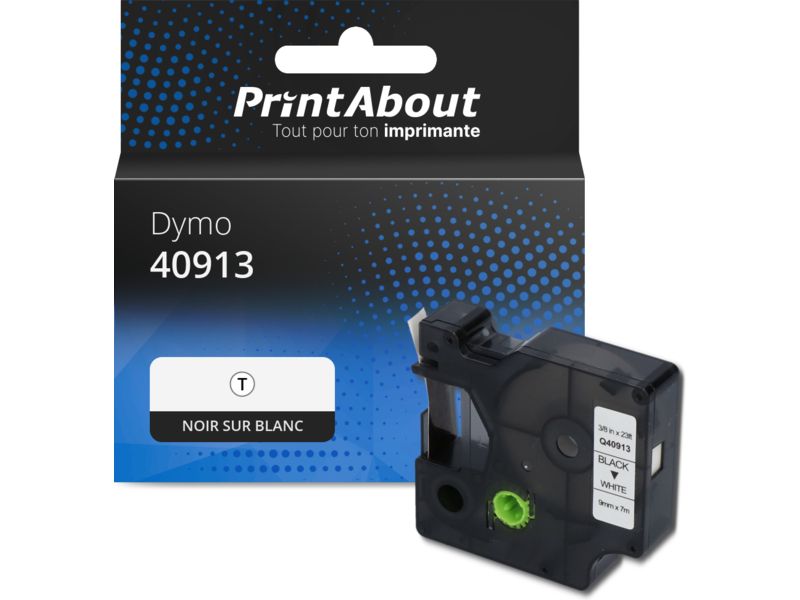 Ruban compatible Dymo 40913 (S0720680) - (9 mm) - Noir sur blanc