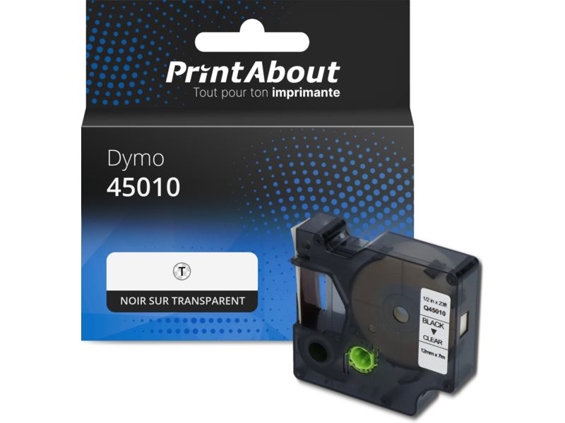 Ruban compatible Dymo 45010 (S0720500) - (12 mm) - Noir sur transparent