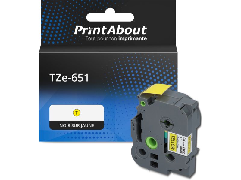 Ruban compatible Brother TZe-651 - (24 mm x 24 mm) - Noir sur jaune
