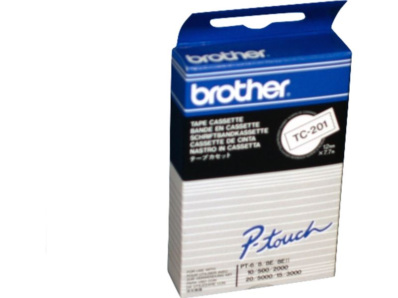 Brother TC-201 Tape Zwart op wit (12 mm)