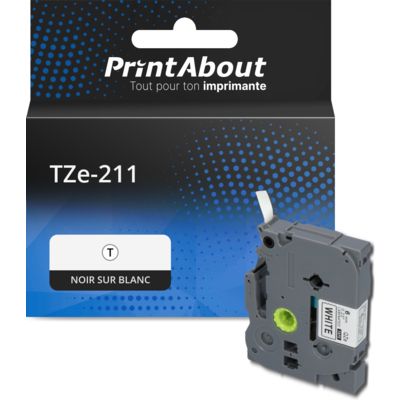 Ruban compatible Brother TZe-211 - (6 mm) - Noir sur blanc